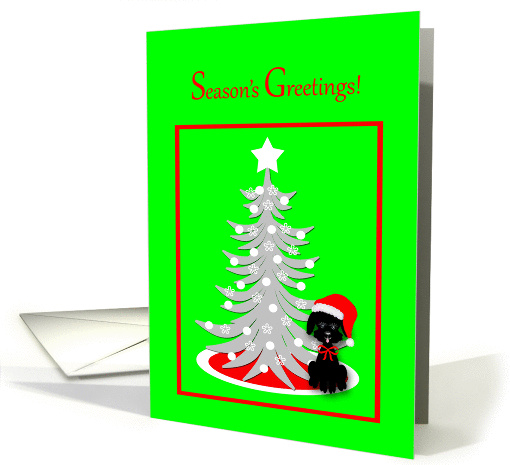 Christmas Black Toy Poodle Dog in Red Santa Hat card (1398994)