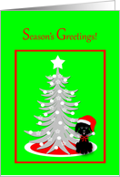Christmas Black Toy Poodle Dog in Red Santa Hat card