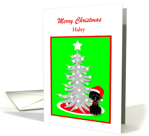 Custom Christmas Black Toy Poodle Dog in Red Santa Hat card (1399088)