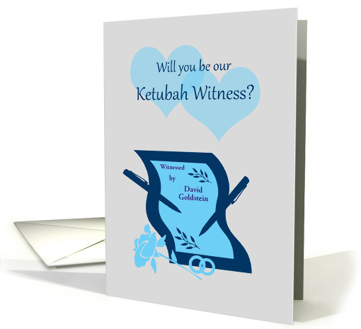 Invitation Ketubah Witness Custom Name Paper Pens and Hearts card
