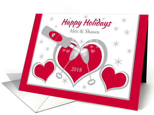 Christmas Custom Name Hearts and Toasting Champagne Glasses card