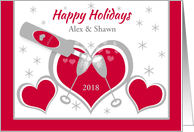 Christmas Custom Name Hearts and Toasting Champagne Glasses card