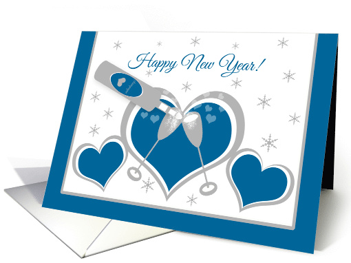 New Year's Hearts and Toasting Champagne Glasses card (1403698)