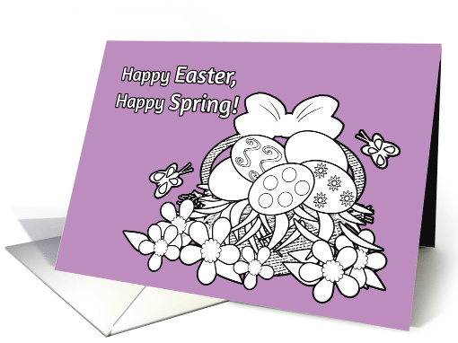 Easter Coloring Book Basket of Eggs w Flowers and Butterflies card