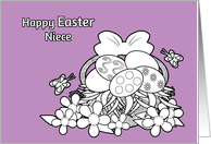 Niece Easter Coloring Book Basket of Eggs Flowers Butterflies card