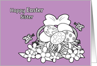 Sister Easter Coloring Book Basket of Eggs Flowers Butterflies card