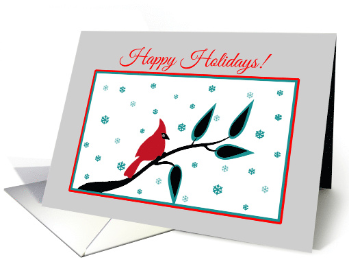 Christmas Happy Holidays Red Cardinal on Branch card (1449642)