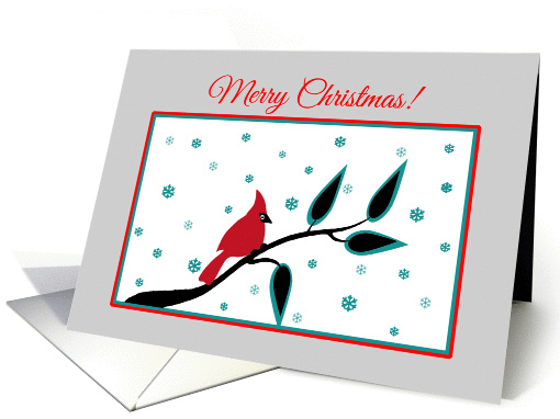 Missing you Christmas Red Cardinal Bird on Branch with Snowflakes card