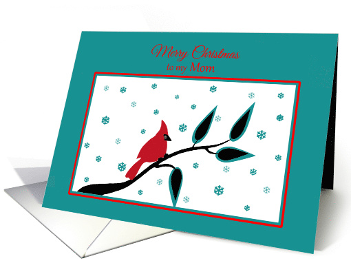 Mother Christmas Red Cardinal Bird on Branch with Snowflakes card