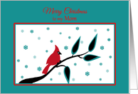 Mother Christmas Red Cardinal Bird on Branch with Snowflakes card