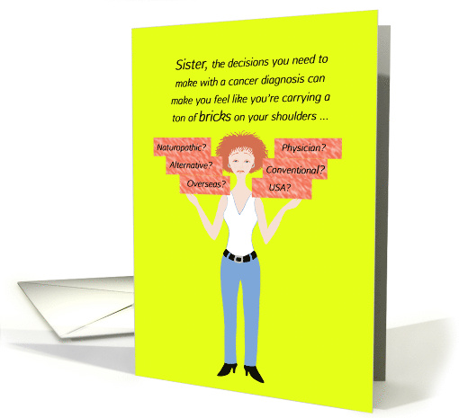 Encouragement Sister Cancer Diagnosis Woman Carrying Bricks card