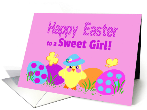 Kids Easter Girl Cute Baby Chick Colorful Painted Eggs card (1516562)