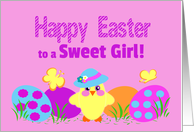 Kids Easter Girl Cute Baby Chick Colorful Painted Eggs card