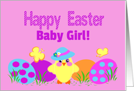 Baby First Easter Girl Cute Baby Chick Colorful Painted Eggs card