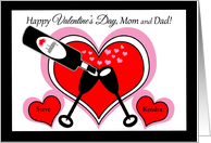 Parents Custom Valentines Day Champagne and Hearts card