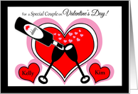 Both Moms Custom name Valentines Day Champagne and Hearts card