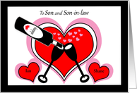 Son and Son in law Custom Valentines Champagne and Hearts card