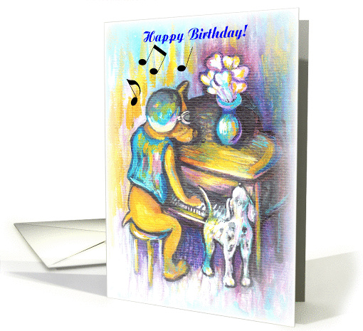 Life Partner-Birthday, Humor-Dog Playing Piano, Illustration card