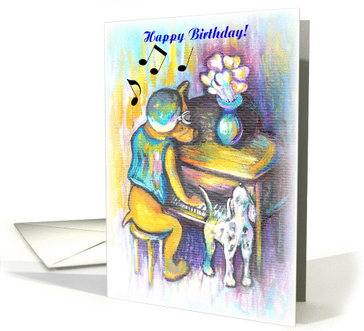 Birthday Over the Hill HumorDog Playing Piano Illustration card