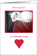 Valentine’s Day-Love- Handpainted Cat Print in Red,Black & White card