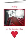 Baby’s 1st/First Valentine’s Day-Baby’s First- Handpainted Cat Print in Red,Black & White card