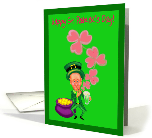 Happy St.Patrick's Day Leprechaun with Pipe Blowing Shamrocks card