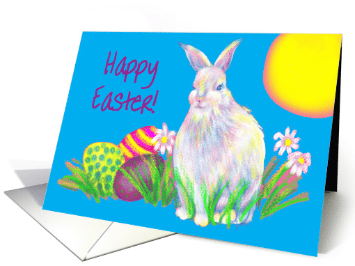 GrandSon Happy Easter-Fluffy,White Bunny Colourful Easter Eggs card