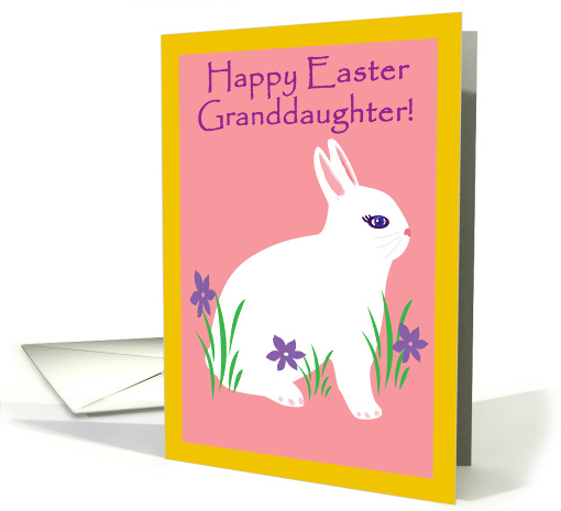 Granddaughter Happy Easter Fluffy White Bunny With Purple Flowers card