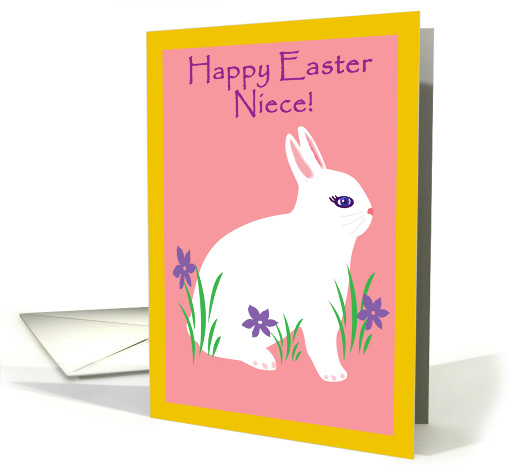 Niece HappyEaster Fluffy White Bunny with Flowers card (759021)