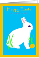 Children Girl Happy Easter Fluffy,White Bunny W Golden Egg card