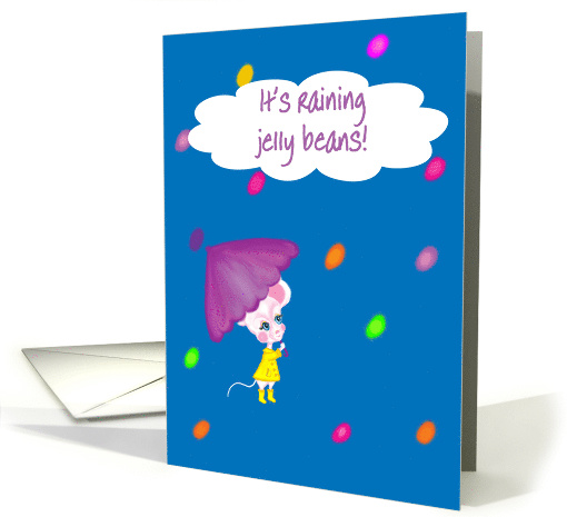Kids Easter It's Raining Jelly Beans Mouse Purple Umbrella card
