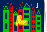 Christmas Peace Starry Night Colorful Cityscape card