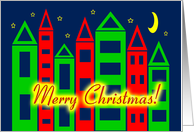 Friend Christmas Colourful Starry Night Cityscape card