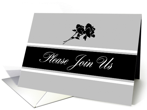 Commitment Ceremony Invitation Black, White and Grey Floral card