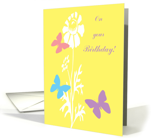 Missing You Birthday Butterflies on Yellow with White Flower card