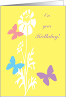 Missing You Birthday Butterflies on Yellow with White Flower card