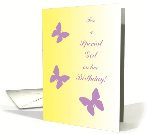 Birthday Teens Tweens Butterflies with Violet Flowers on Yellow card