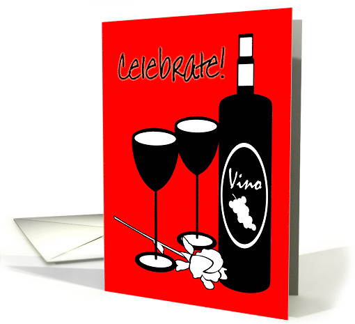 Invitation Valentine's Day Party Wine Bottle and Glasses card (933934)