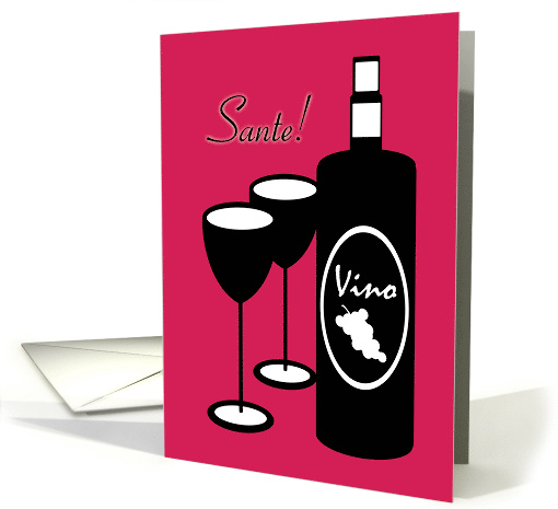 Congratulations Non English French Salute Wine Bottle and Glasses card