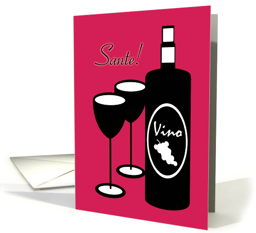 Birthday Non English French Salute Wine Bottle and Glasses card