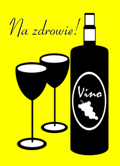 Non English Polish Congratulations Salute Wine Bottle and Glasses