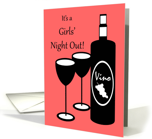 Invitation to Girls Night Out Wine Bottle and Glasses card (937584)