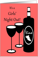 Invitation to Girls Night Out Wine Bottle and Glasses card
