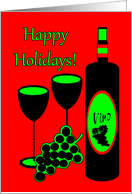 Christmas Wine Bottle Glasses and Grapes card