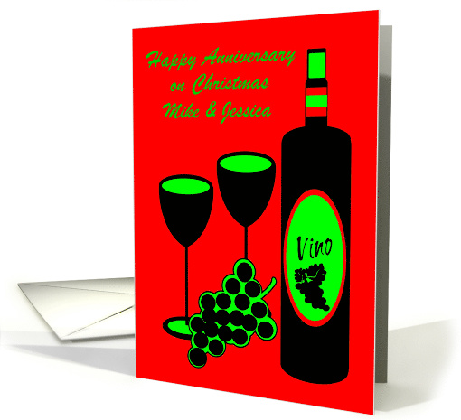 Anniversary Christmas Wine Glasses and Wine bottle card (981379)