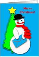 Humorous Christmas Snowman w/Card Cut Paper Collage Look Card