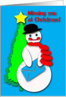 Missing You at Christmas, Snowman w/Card, Cut Paper Colllage Look card