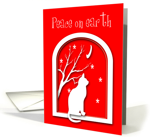 Peace on Earth Christmas Cat on Window Silhouette card (992979)