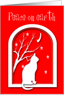 Peace on Earth Christmas Cat on Window Silhouette card