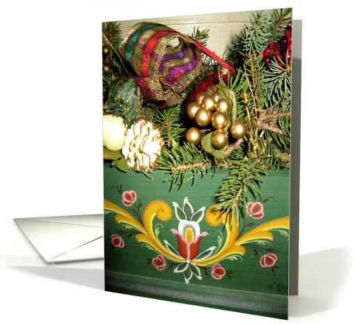 Merry Christmas, Swedish, Rosemaling card (705061)